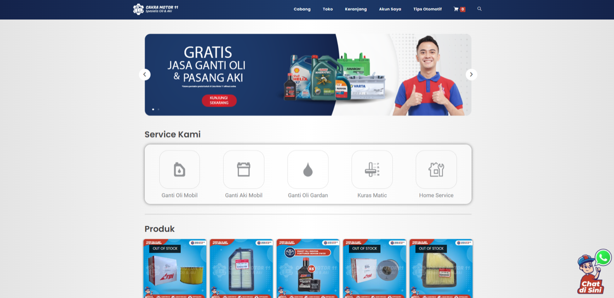 Cakra Motor e-commerce homepage